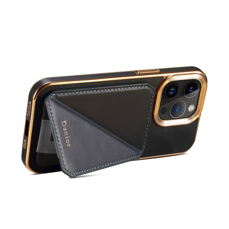 For iPhone 12 Pro Max Denior Oil Wax Leather Electroplating Card Slot Holder Phone Case(Blue)