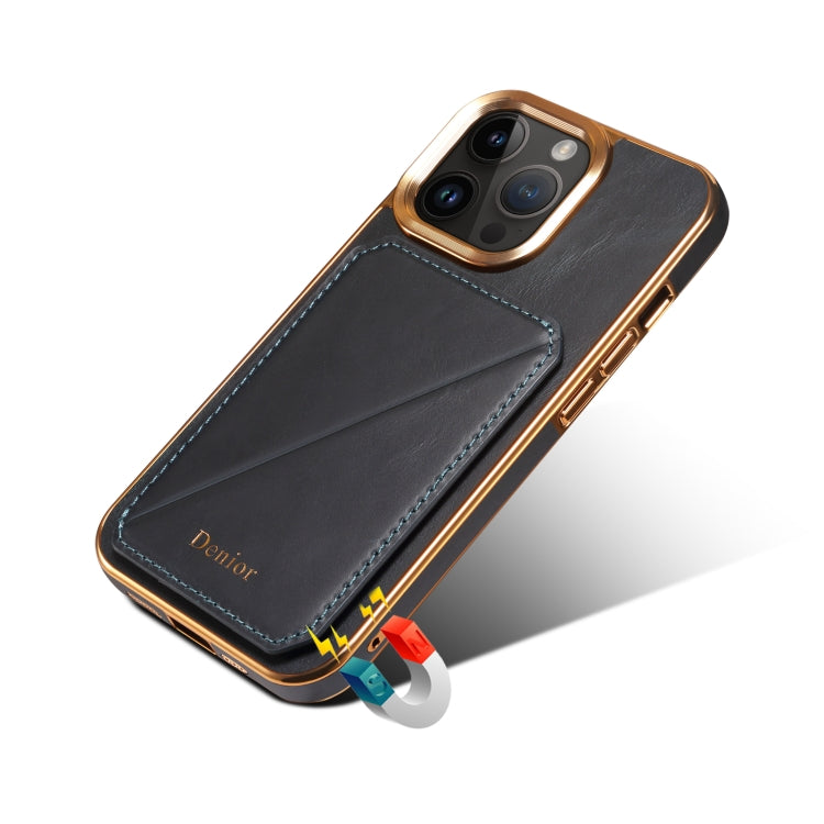 For iPhone 12 Pro Max Denior Oil Wax Leather Electroplating Card Slot Holder Phone Case(Blue)