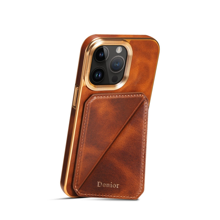 For iPhone 13 Denior Oil Wax Leather Electroplating Card Slot Holder Phone Case(Brown)