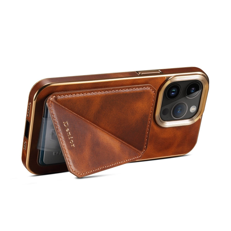 For iPhone 13 Denior Oil Wax Leather Electroplating Card Slot Holder Phone Case(Brown)