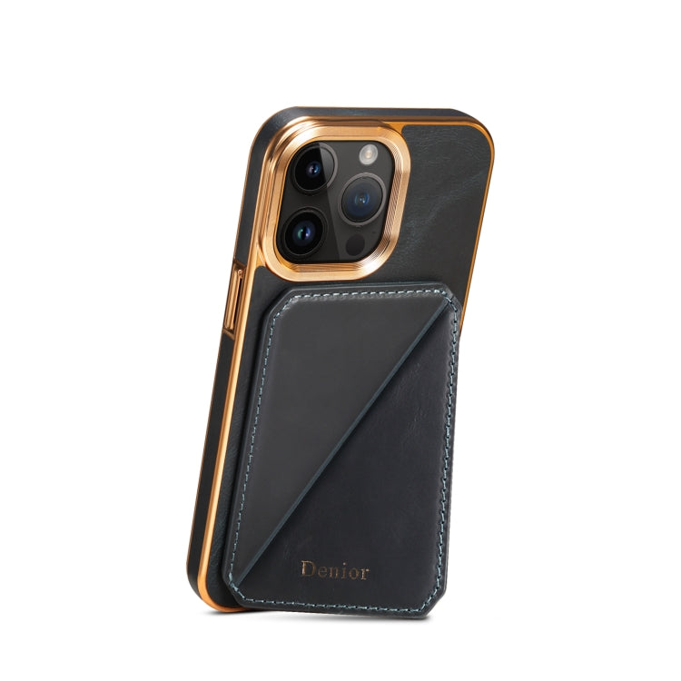 For iPhone 13 Pro Denior Oil Wax Leather Electroplating Card Slot Holder Phone Case(Blue)