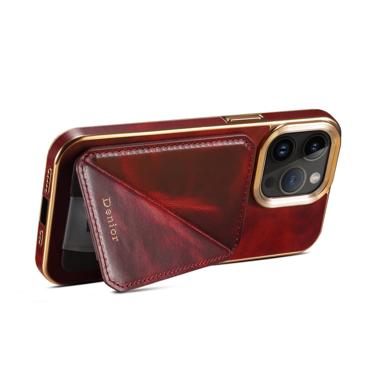 For iPhone 13 Pro Max Denior Oil Wax Leather Electroplating Card Slot Holder Phone Case(Red)