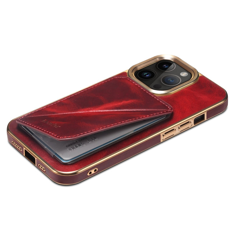 For iPhone 13 Pro Max Denior Oil Wax Leather Electroplating Card Slot Holder Phone Case(Red)