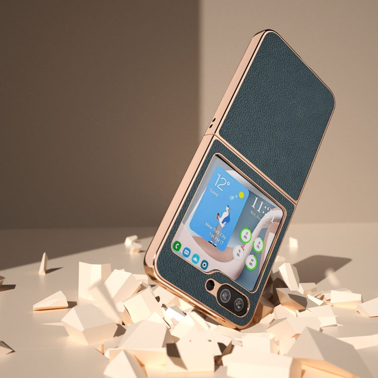 For Samsung Galaxy Z Flip5 Nano Plating Litchi Texture Phone Case(Green)