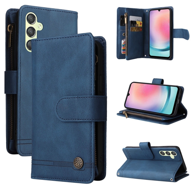For Samsung Galaxy A24 4G / 5G / A25 5G Skin Feel Multi-Card Wallet Zipper Leather Phone Case(Blue)