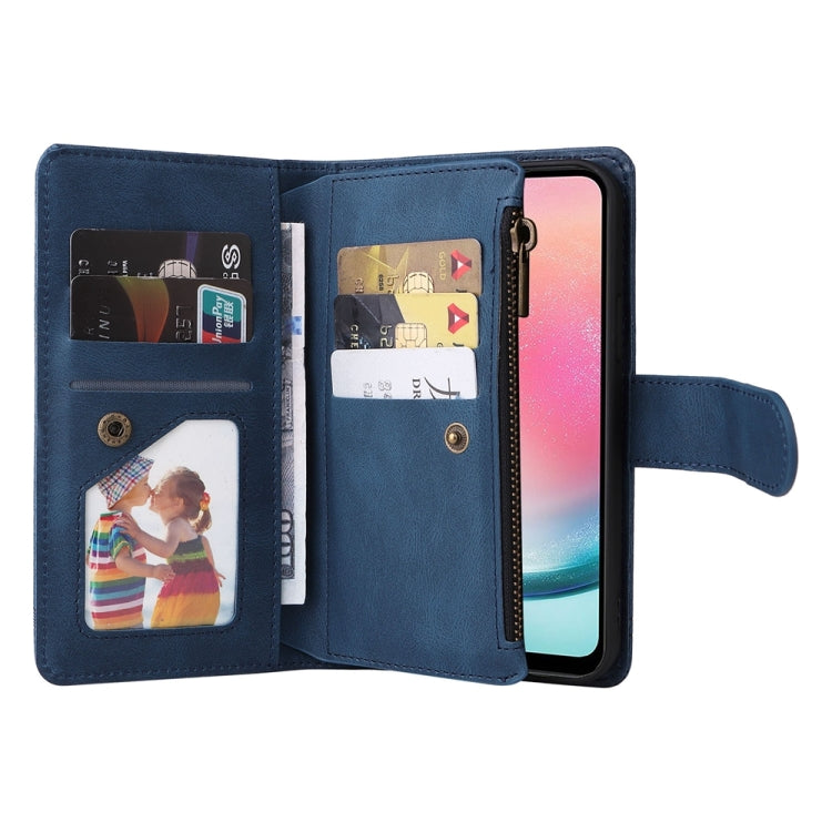 For Samsung Galaxy A24 4G / 5G / A25 5G Skin Feel Multi-Card Wallet Zipper Leather Phone Case(Blue)