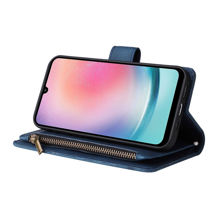 For Samsung Galaxy A24 4G / 5G / A25 5G Skin Feel Multi-Card Wallet Zipper Leather Phone Case(Blue)