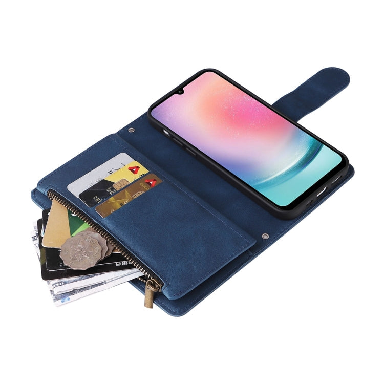 For Samsung Galaxy A24 4G / 5G / A25 5G Skin Feel Multi-Card Wallet Zipper Leather Phone Case(Blue)