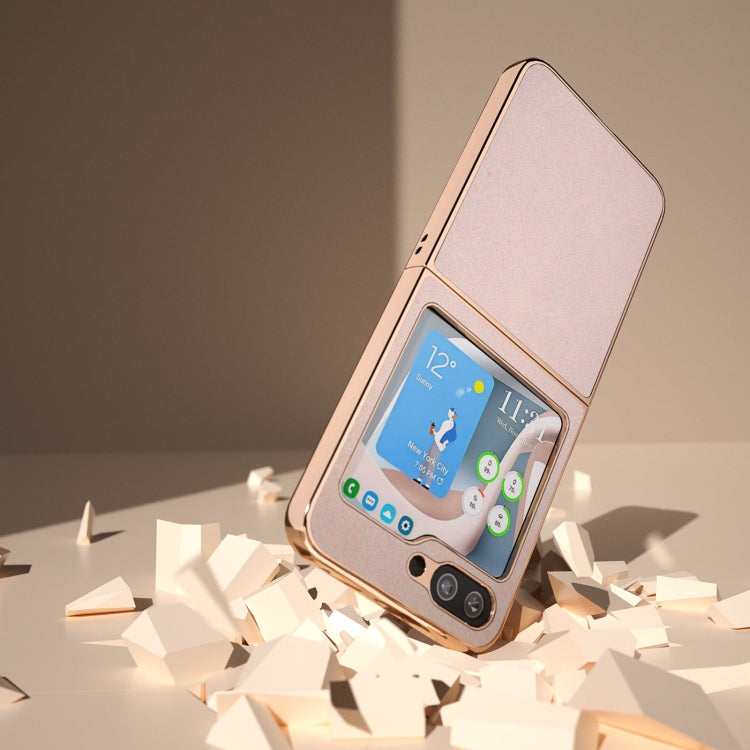 For Samsung Galaxy Z Flip5 Nano Plating Glitter PU Phone Case(White)