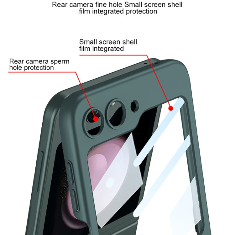 For Samsung Galaxy Z Flip5 GKK Ultra-thin PC Full Coverage Ring Holder Phone Case with Strap(Dark Green)