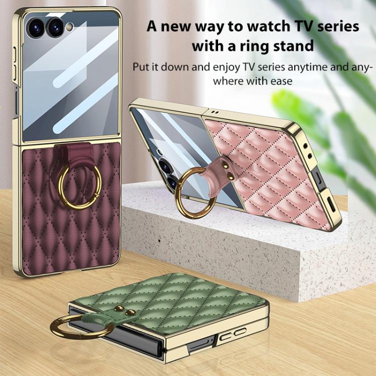 GKK Integrated Plating Diamond Texture PU Phone Case with Ring, For Samsung Galaxy Z Flip7 5G, For Samsung Galaxy Z Flip5