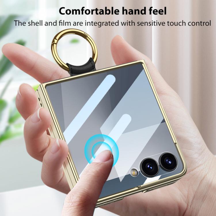 GKK Integrated Plating Diamond Texture PU Phone Case with Ring, For Samsung Galaxy Z Flip7 5G, For Samsung Galaxy Z Flip5