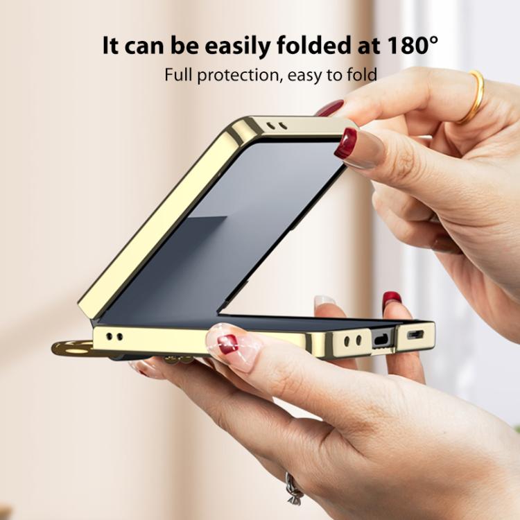GKK Integrated Plating Diamond Texture PU Phone Case with Ring, For Samsung Galaxy Z Flip7 5G, For Samsung Galaxy Z Flip5
