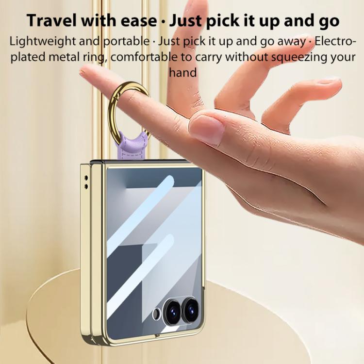 GKK Integrated Plating Diamond Texture PU Phone Case with Ring, For Samsung Galaxy Z Flip7 5G, For Samsung Galaxy Z Flip5