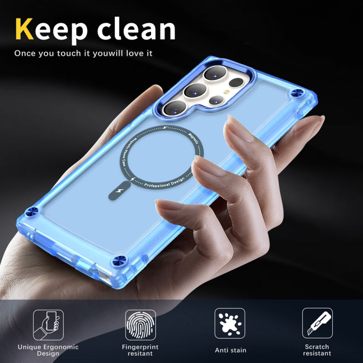 For Samsung Galaxy S22 Ultra 5G Skin Feel TPU  PC MagSafe Magnetic Phone Case(Transparent Blue)