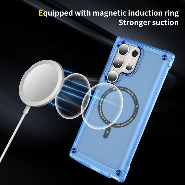 For Samsung Galaxy S22 Ultra 5G Skin Feel TPU  PC MagSafe Magnetic Phone Case(Transparent Blue)