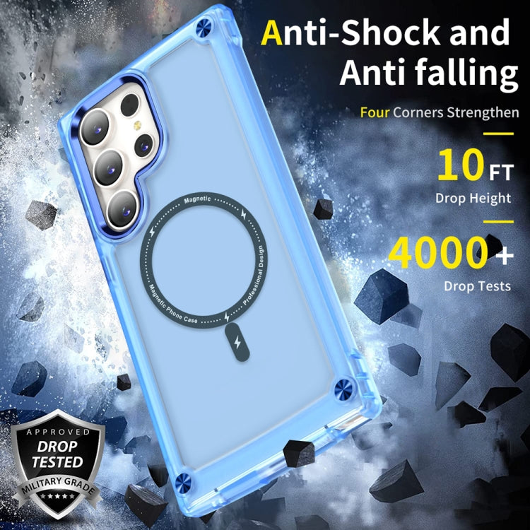 For Samsung Galaxy S22 Ultra 5G Skin Feel TPU  PC MagSafe Magnetic Phone Case(Transparent Blue)