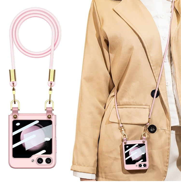 For Samsung Galaxy Z Flip5 GKK Cross-body Ultra-thin PC Phone Case with Strap(Pink)