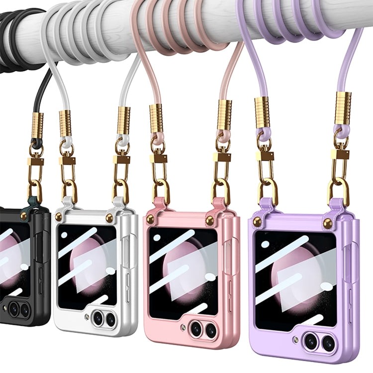 For Samsung Galaxy Z Flip5 GKK Cross-body Ultra-thin PC Phone Case with Strap(Pink)