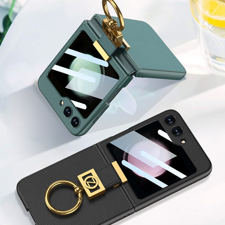 For Samsung Galaxy Z Flip5 GKK Ultra-thin Z Ring Holder Leather Phone Case(Green)
