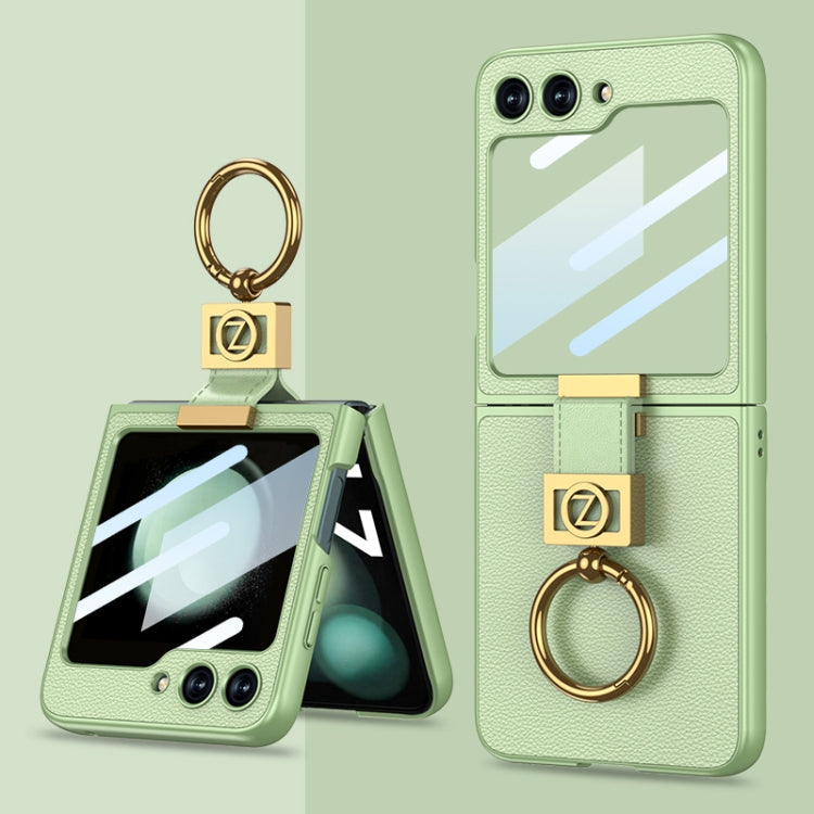 For Samsung Galaxy Z Flip5 GKK Ultra-thin Z Ring Holder Leather Phone Case(Matcha Green)
