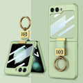 For Samsung Galaxy Z Flip5 GKK Ultra-thin Z Ring Holder Leather Phone Case(Matcha Green)