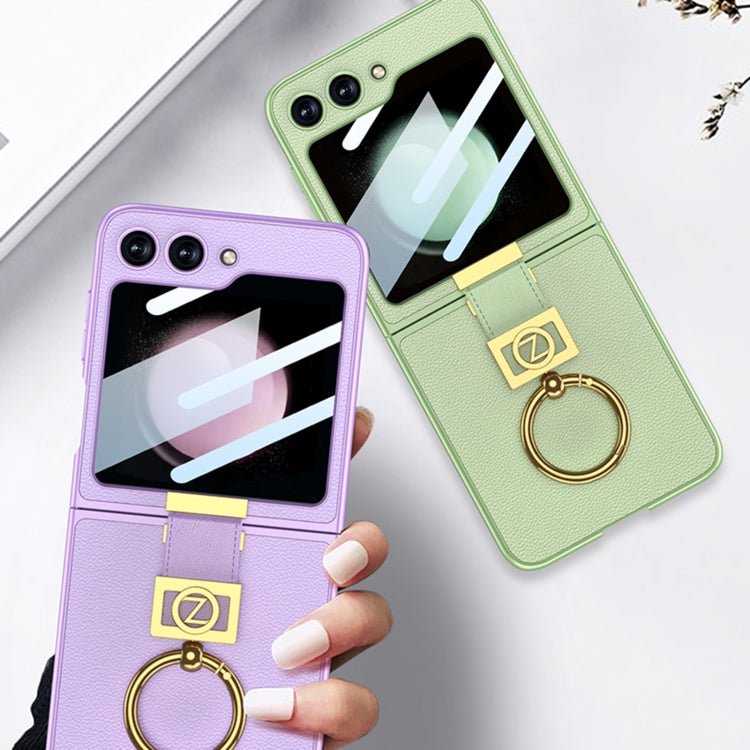 For Samsung Galaxy Z Flip5 GKK Ultra-thin Z Ring Holder Leather Phone Case(Matcha Green)