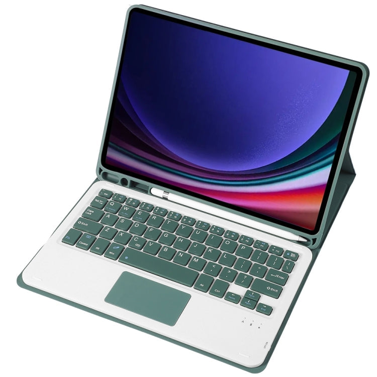 For Samsung Galaxy Tab S9 A710B-A Candy Color TPU Touch Bluetooth Keyboard Leather Tablet Case with Pen Holder(Dark Green)