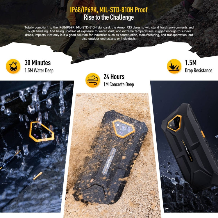 Ulefone Armor X13, IP68/IP69K Rugged Phone, 6.52 inch Android 15 MediaTek Helio G36 Octa Core, Network: 4G, NFC, OTG, 6GB+64GB