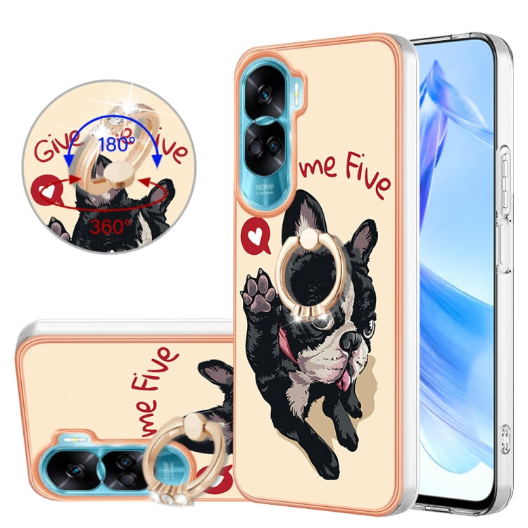 For Honor 90 Lite 5G Electroplating Dual-side IMD Phone Case with Ring Holder(Lucky Dog)