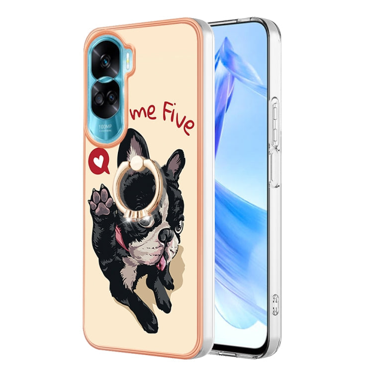 For Honor 90 Lite 5G Electroplating Dual-side IMD Phone Case with Ring Holder(Lucky Dog)