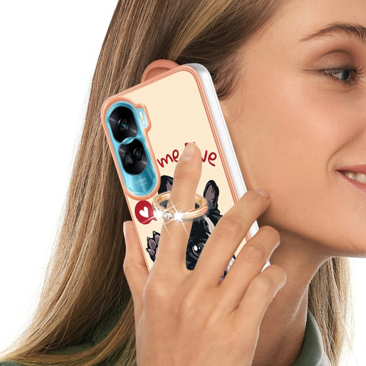 For Honor 90 Lite 5G Electroplating Dual-side IMD Phone Case with Ring Holder(Lucky Dog)