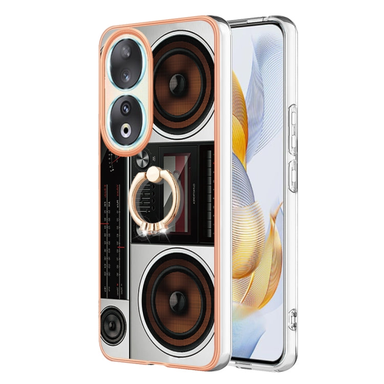 For Honor 90 5G Electroplating Dual-side IMD Phone Case with Ring Holder(Retro Radio)