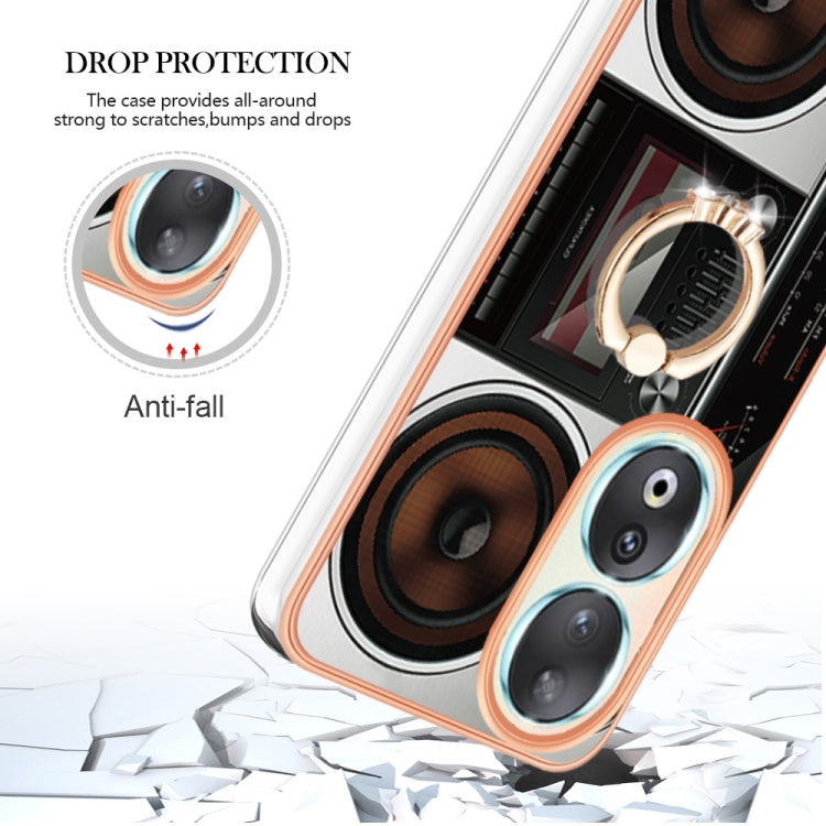 For Honor 90 5G Electroplating Dual-side IMD Phone Case with Ring Holder(Retro Radio)
