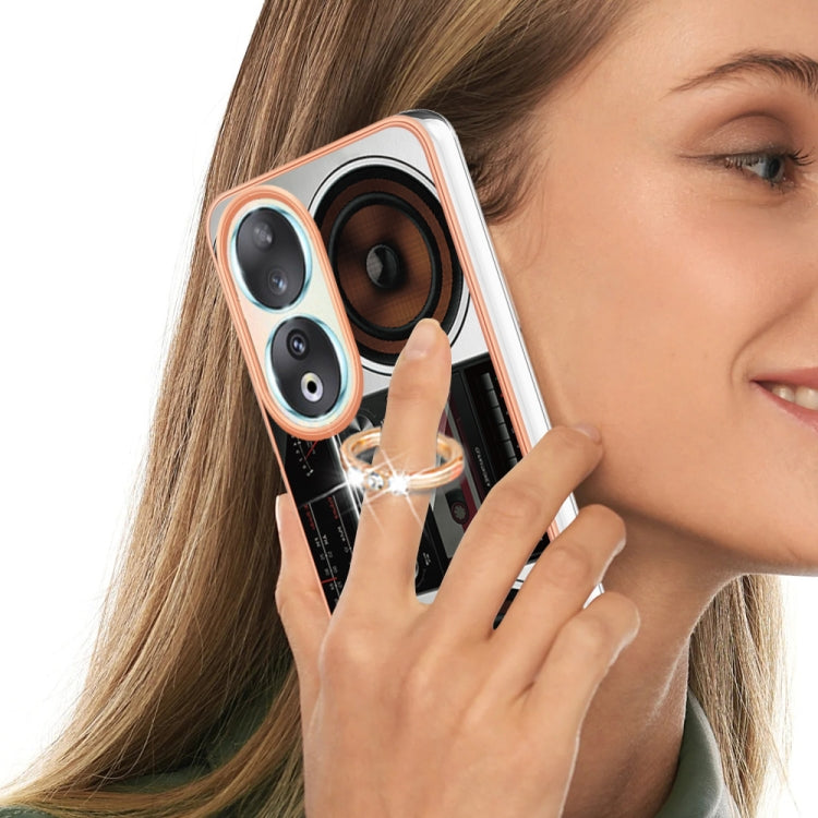 For Honor 90 5G Electroplating Dual-side IMD Phone Case with Ring Holder(Retro Radio)