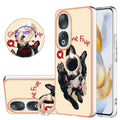 For Honor 90 5G Electroplating Dual-side IMD Phone Case with Ring Holder(Lucky Dog)