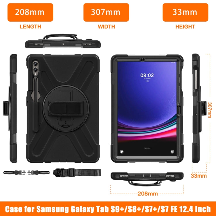 For Samsung Galaxy Tab S9+ / S8+ Rotary Handle Grab TPU + PC Tablet Case(Black)