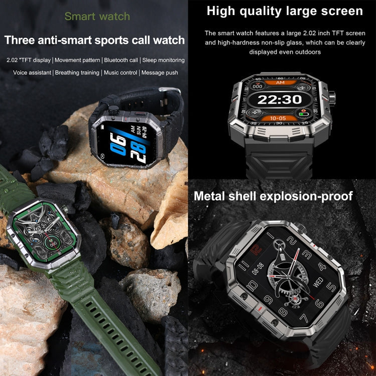 HAMTOD GW55 2.02 inch Screen IP68 Waterproof Smart Watch, Support Bluetooth Call / Heart Rate(Silver Frame)