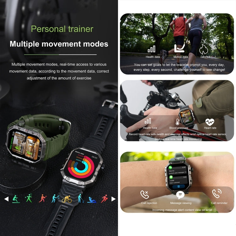 HAMTOD GW55 2.02 inch Screen IP68 Waterproof Smart Watch, Support Bluetooth Call / Heart Rate(Silver Frame)