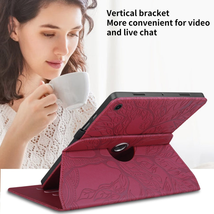 For Samsung Galaxy Tab A8 10.5 Tree Life Embossed Rotation Leather Smart Tablet Case(Red)