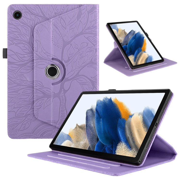 For Samsung Galaxy Tab A8 10.5 Tree Life Embossed Rotation Leather Smart Tablet Case(Purple)