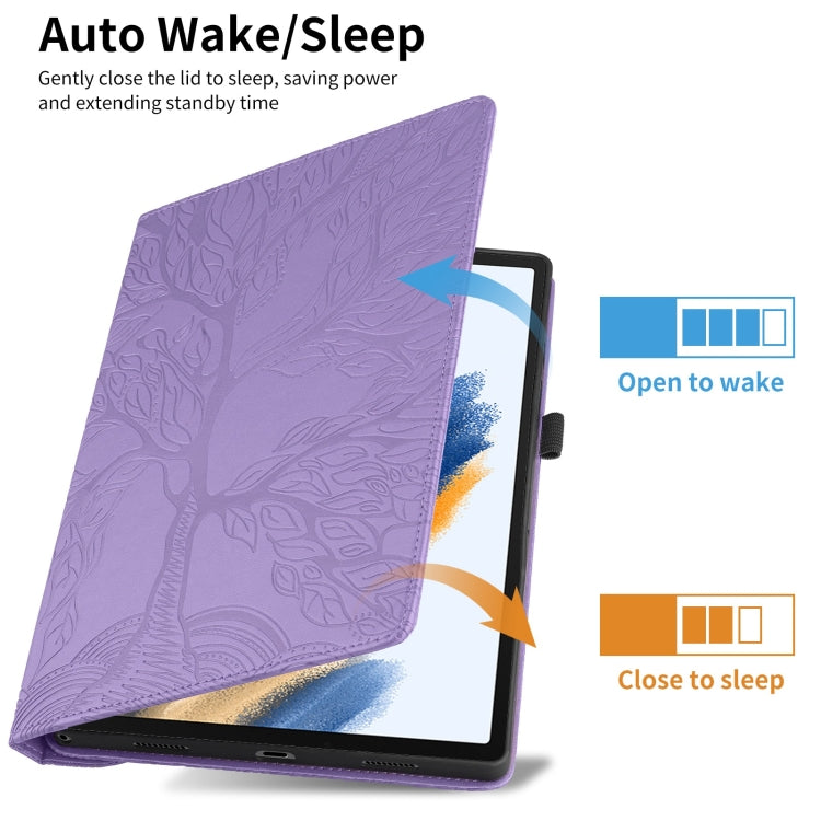 For Samsung Galaxy Tab A8 10.5 Tree Life Embossed Rotation Leather Smart Tablet Case(Purple)