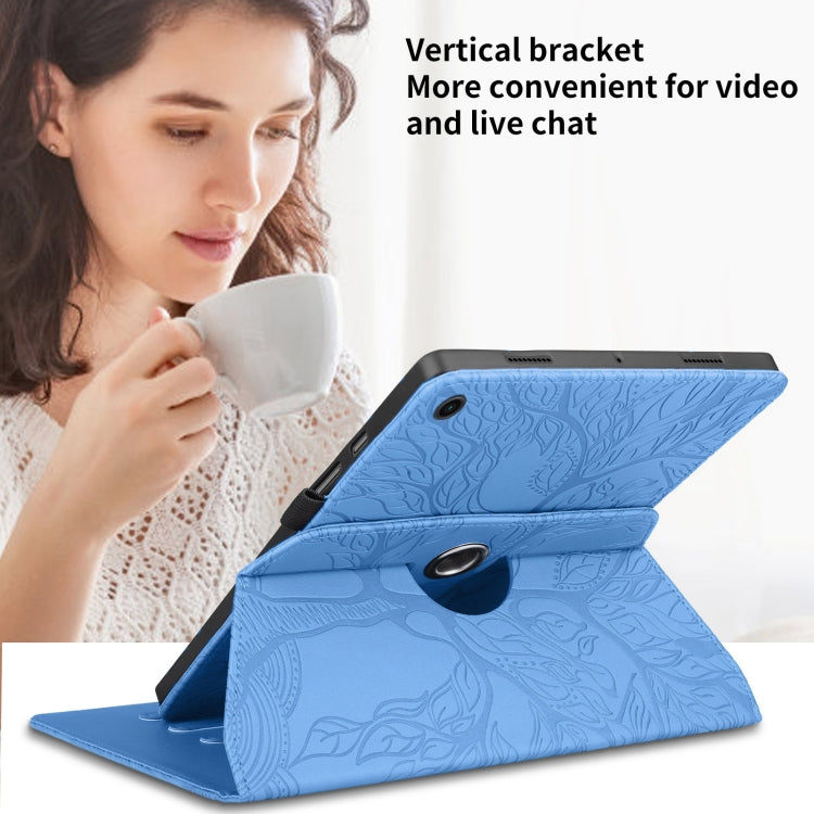 For Samsung Galaxy Tab A8 10.5 Tree Life Embossed Rotation Leather Smart Tablet Case(Blue)