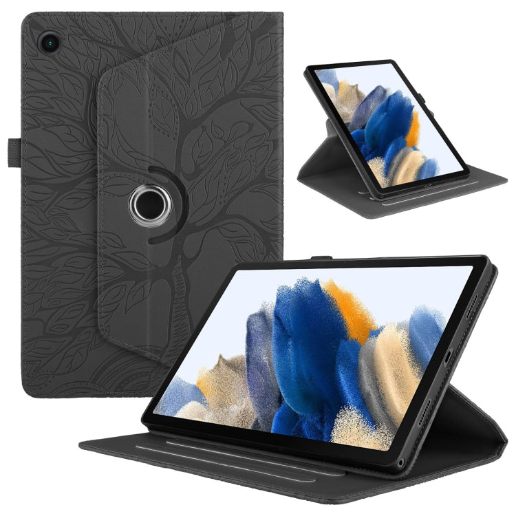 For Samsung Galaxy Tab A8 10.5 Tree Life Embossed Rotation Leather Smart Tablet Case(Black)