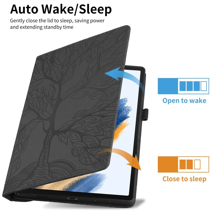 For Samsung Galaxy Tab A8 10.5 Tree Life Embossed Rotation Leather Smart Tablet Case(Black)