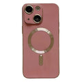 For iPhone 15 Magsafe Plating TPU Phone Case with Lens Film(Rose Red)