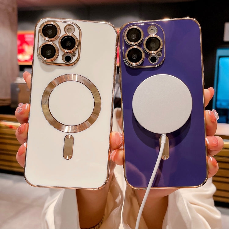 For iPhone 15 Pro Max Magsafe Plating TPU Phone Case with Lens Film(Blue)