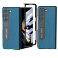 For Samsung Galaxy Z Fold5 ABEEL Integrated Genuine Leather Litchi Texture Phone Case with Holder(Blue)