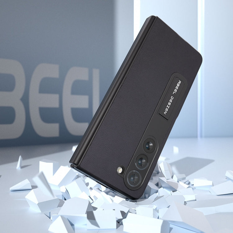 For Samsung Galaxy Z Fold5 ABEEL Integrated Arashi Texture PU Phone Case with Holder(Black)