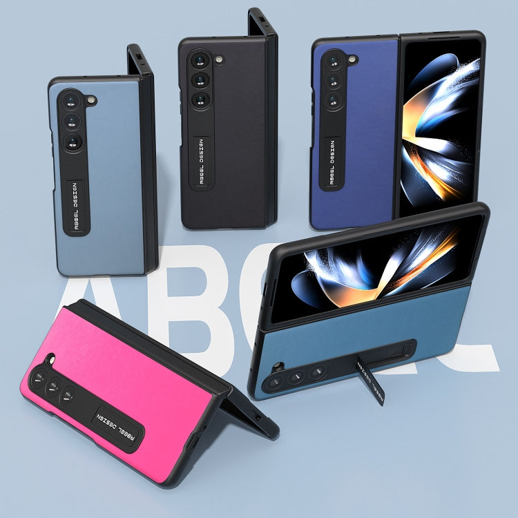 For Samsung Galaxy Z Fold5 ABEEL Integrated Arashi Texture PU Phone Case with Holder(Black)